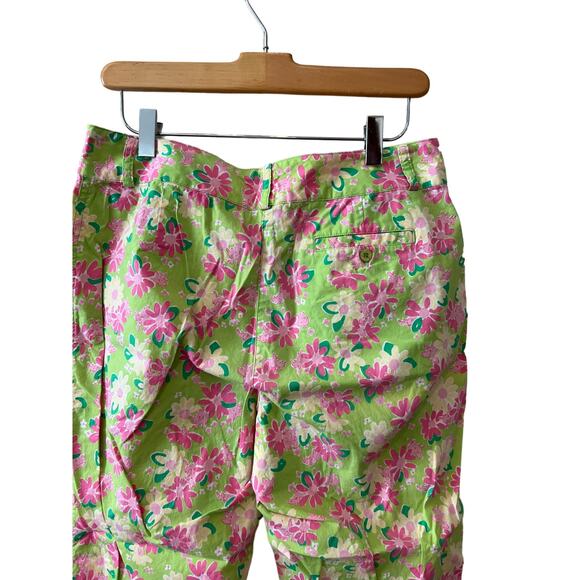 Vintage Lilly Pulitzer Pedal Pusher Pants Green Pink Rhino Print Flaw* 10 - Picture 4 of 7